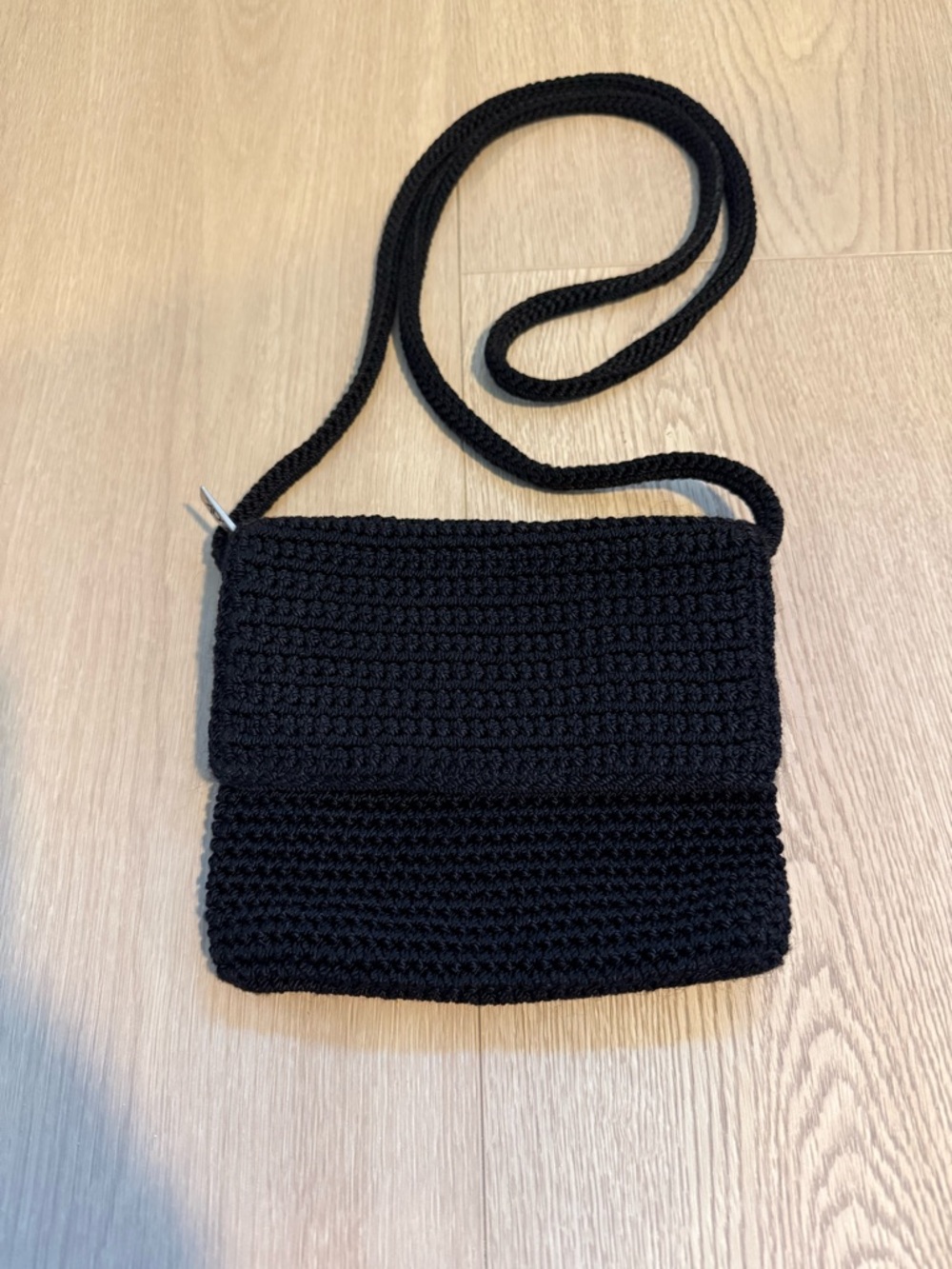 The Sak Black Crochet Crossbody Bag Boho Knit Purse